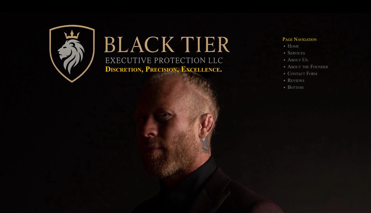 blacktiereliteprotection.com homepage hero: Discretion, Precision, Excellence